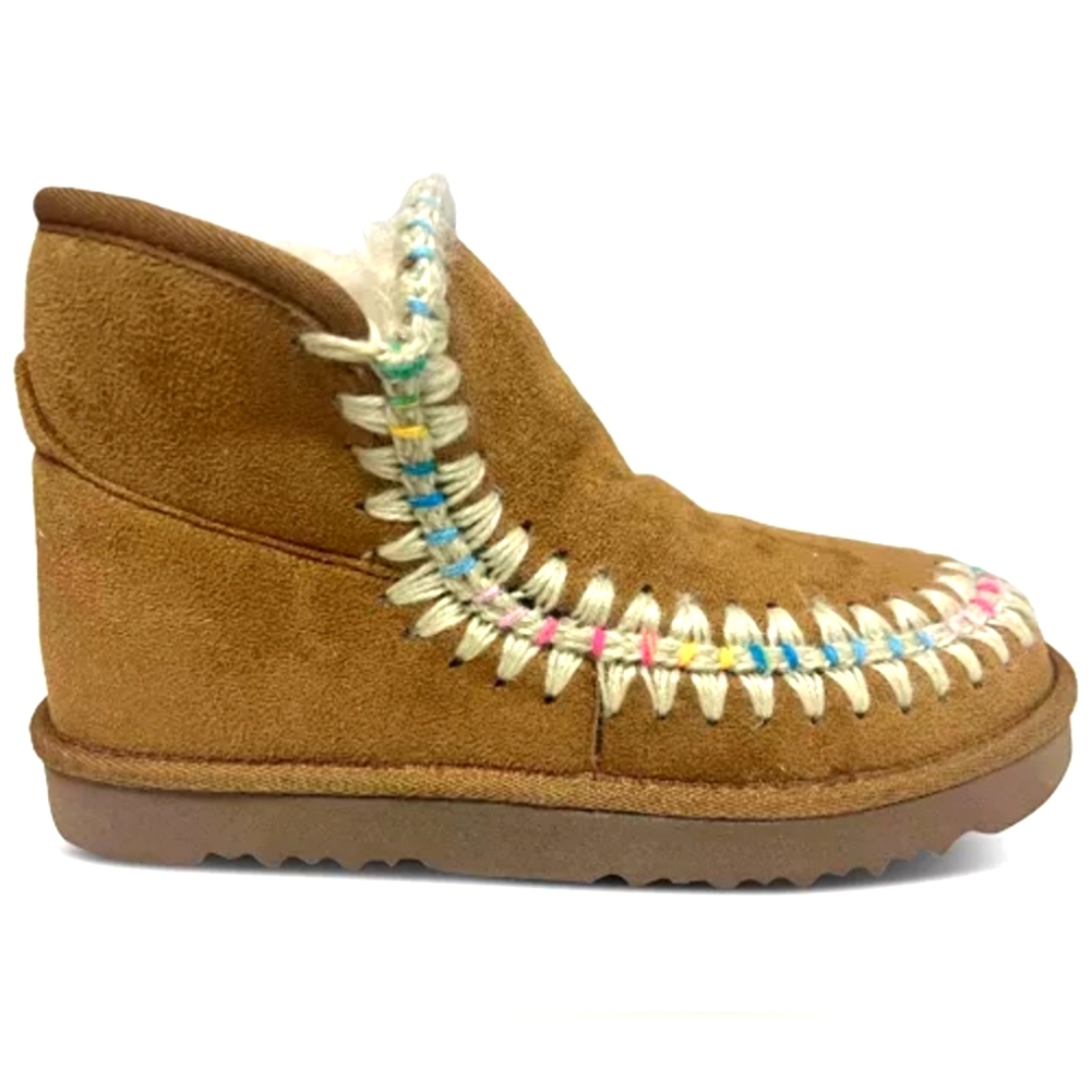 Wild Pair Brown Suede Ankle Boots with Multicolor Stitching